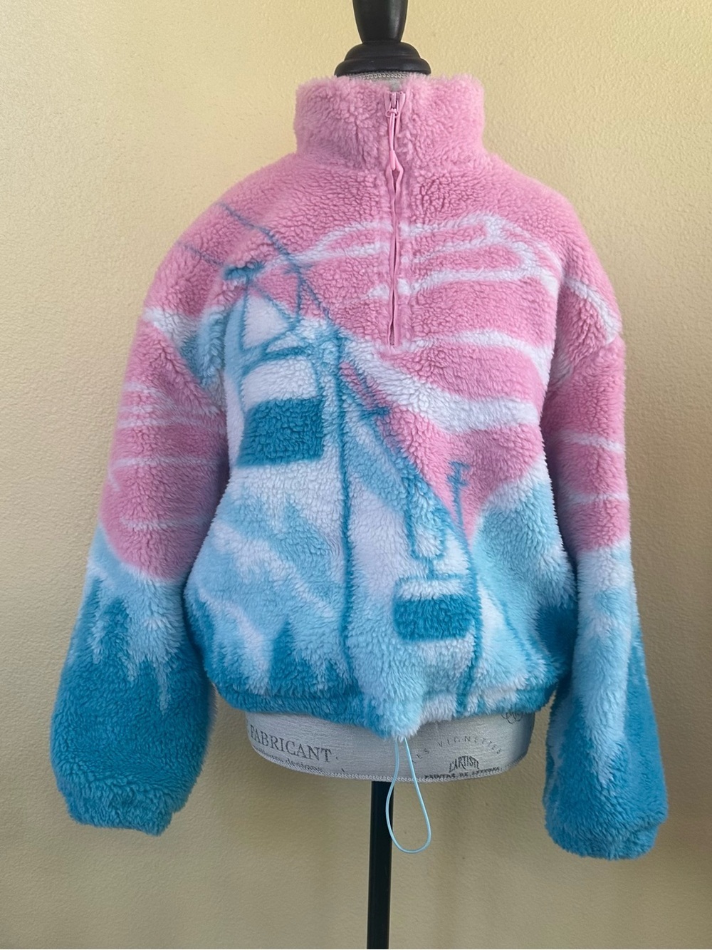 Beach Riot Leona Slopes Sherpa 1/4 Zip Pullover Pink Blue Ski Print Small EUC! - Picture 4 of 10
